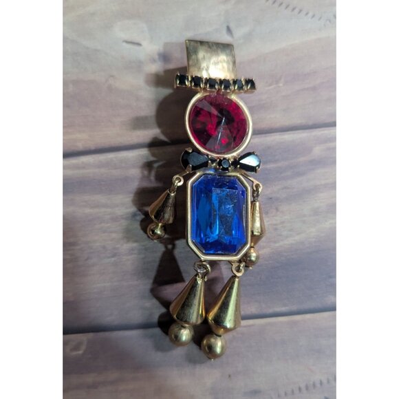 Vintage Jester-Inspired Rhinestone Brooch Gold-Tone Mardi Gras Clown Design Red - Picture 3 of 6